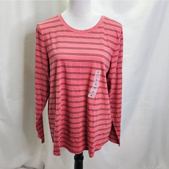 Old Navy Tops - Old Navy Pink Striped Cotton Everywear Long Sleeve Shirt Size XL